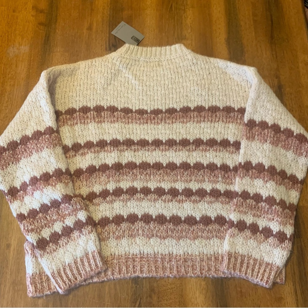 Elsamanda NWT Sweater L Beige/burgundy Stripe Italian Alpaca/wool Blend Warm - Picture 7 of 8